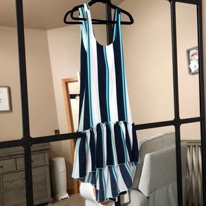 Striped Midi summer dress navy teal ivory